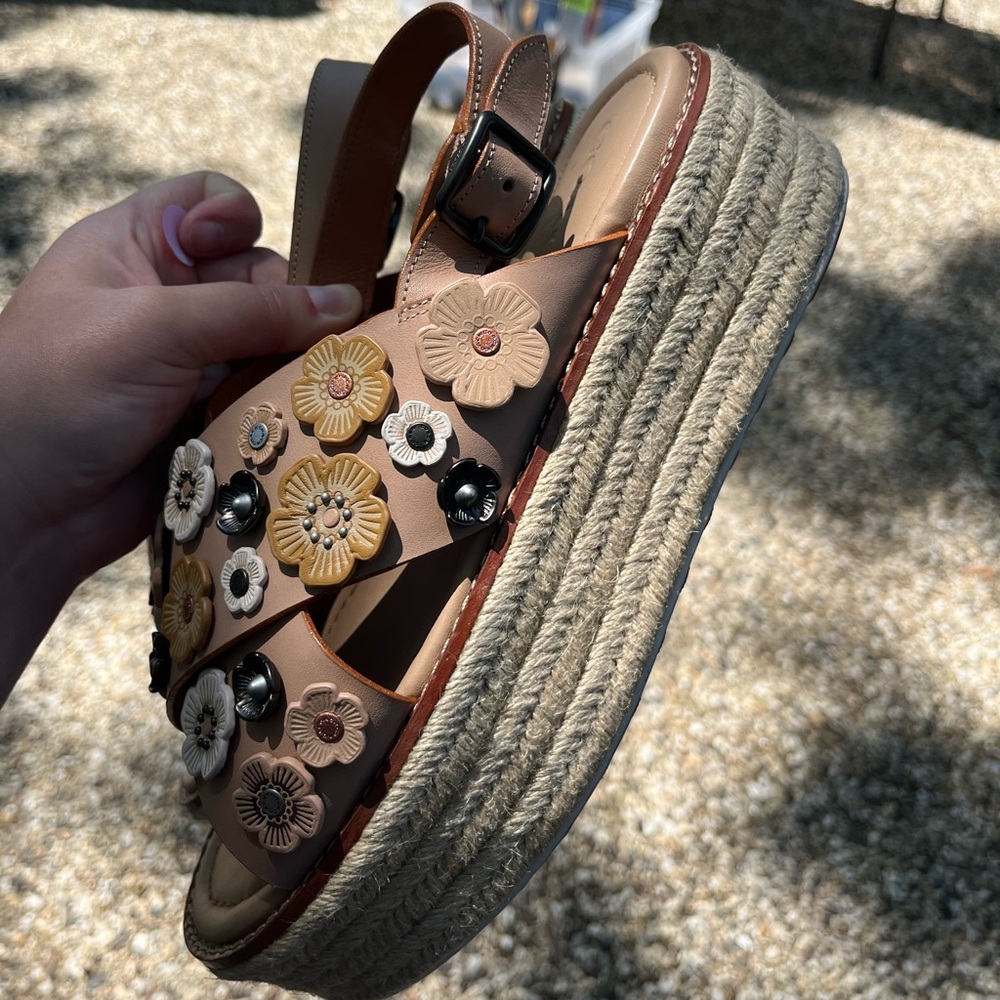 Espadrille Sandal With Tea Rose COACH platform flatform size 8